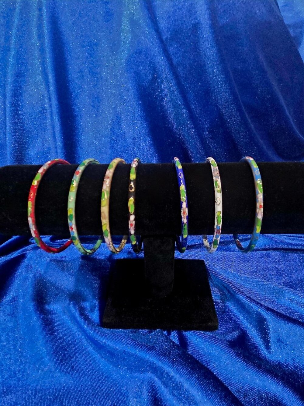 Vintage Chinese Cloisonne Bangle Bracelets Set of 7
